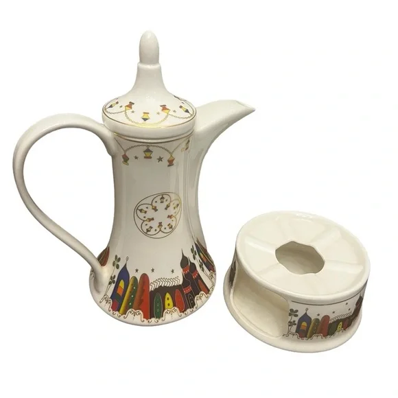 Hand painted with gold lines - teapot with candle warmer - Picture 3 of 5